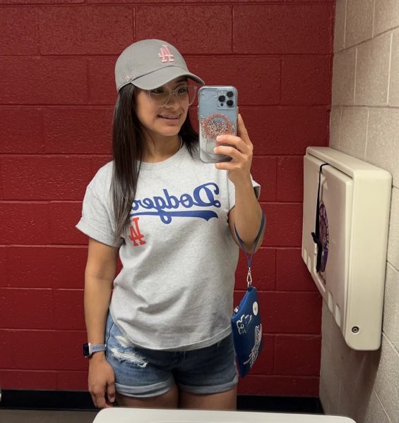 Stephanie Flores, big Los Angeles Dodgers fan, at a recent game. 